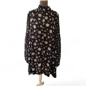 Free People Black button up flowy mini dress sheer nwot